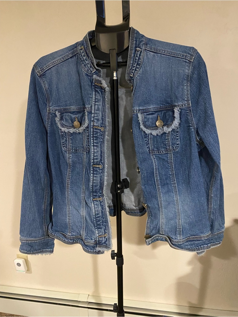 Women's Distressed Blue Denim Jacket - Casual Jean Coat